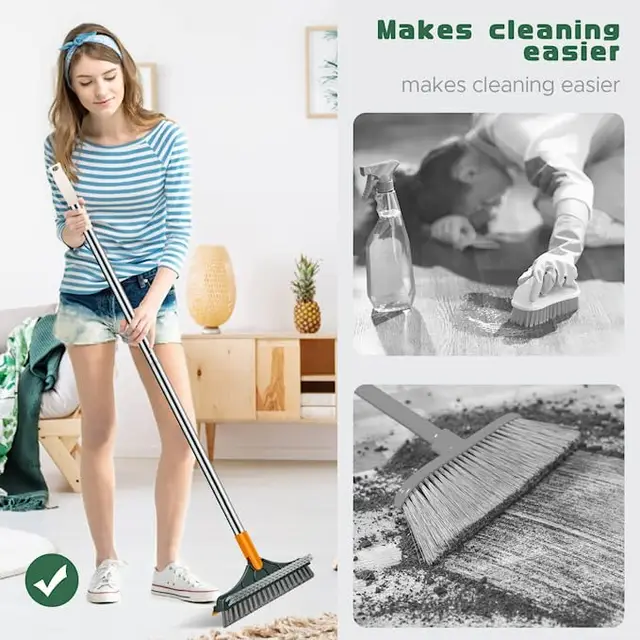 Lochimu Long Handle Scrub Cleaning Brush 3 in 1 Shower Cleaning Brush Retractable Multifunctional 180 Rotating Triangle Cleaning Mop, Size: 1 Set