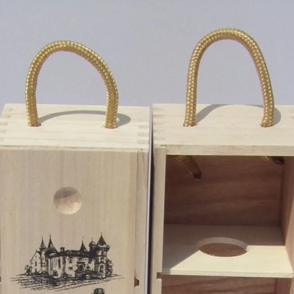 Creative Drawable Wooden Wine Box with Rope Handle, Sun-proof Red Wine Packing Box, Cla... - SKU DWDB0921 - UGI Packaging