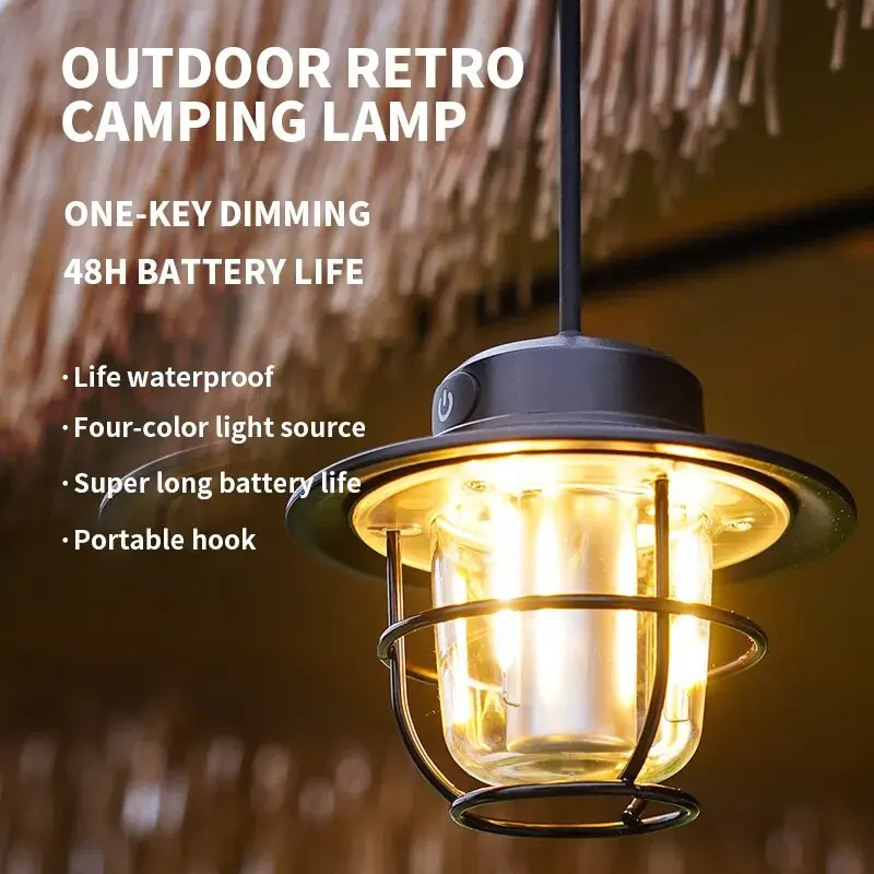 

Retro Portable Camping Lantern 1200mAh Outdoor Kerosene Vintage Camp Lamp 4 Lighting Modes Tent Light for Hiking Climbing Yard