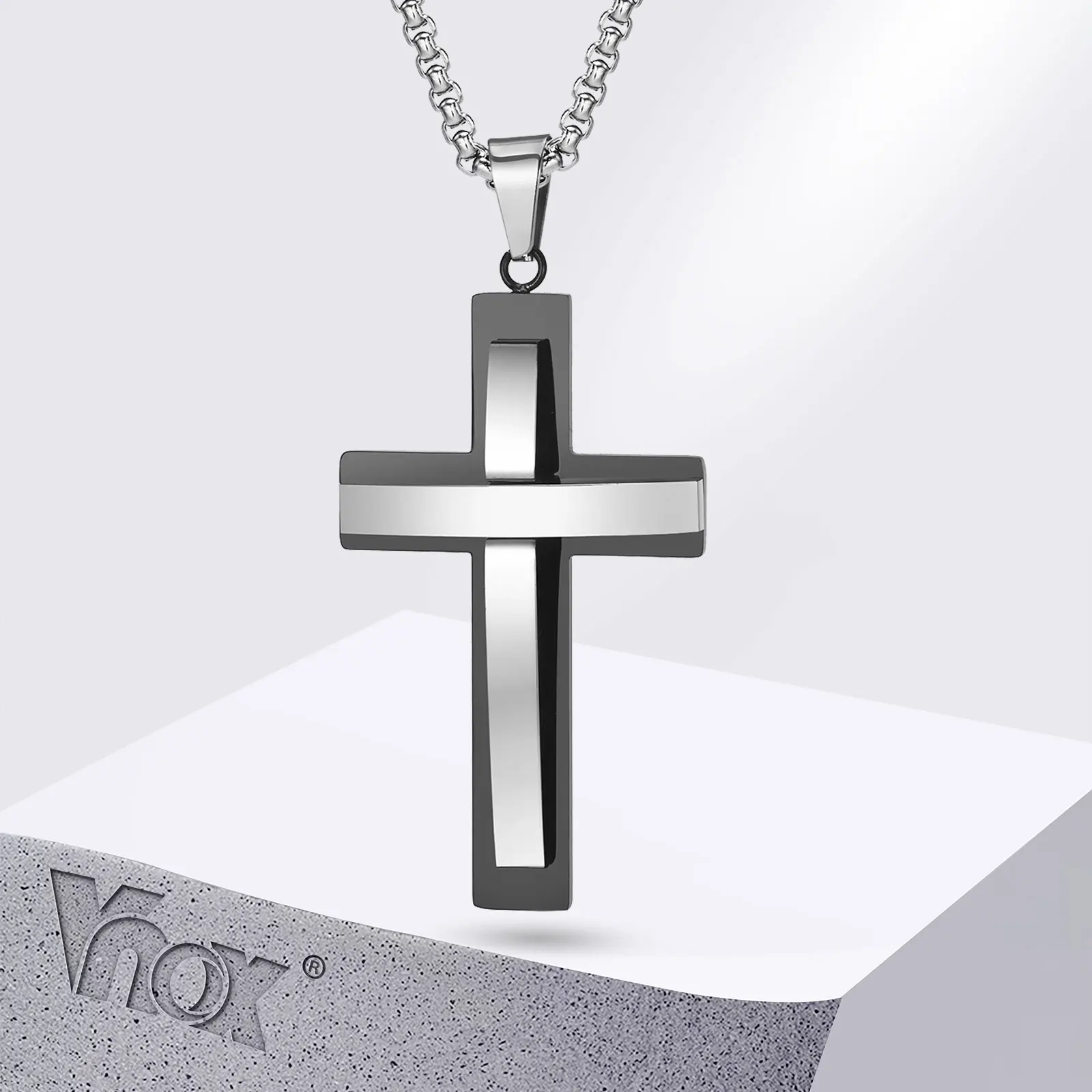 Vnox klobige Doppels ch ichten Kreuz ketten für Männer, zweifarbiger Kreuz anhänger mit Kasten kette, Religions gebets kragen
