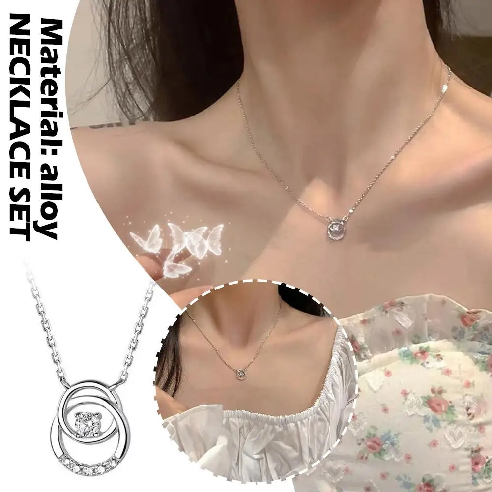 

Shiny Rhinestone Double Circle Pendant Necklace For Women Girl Clavicle Choker Fashion Jewelry Gift Party Collier Femme A4D9