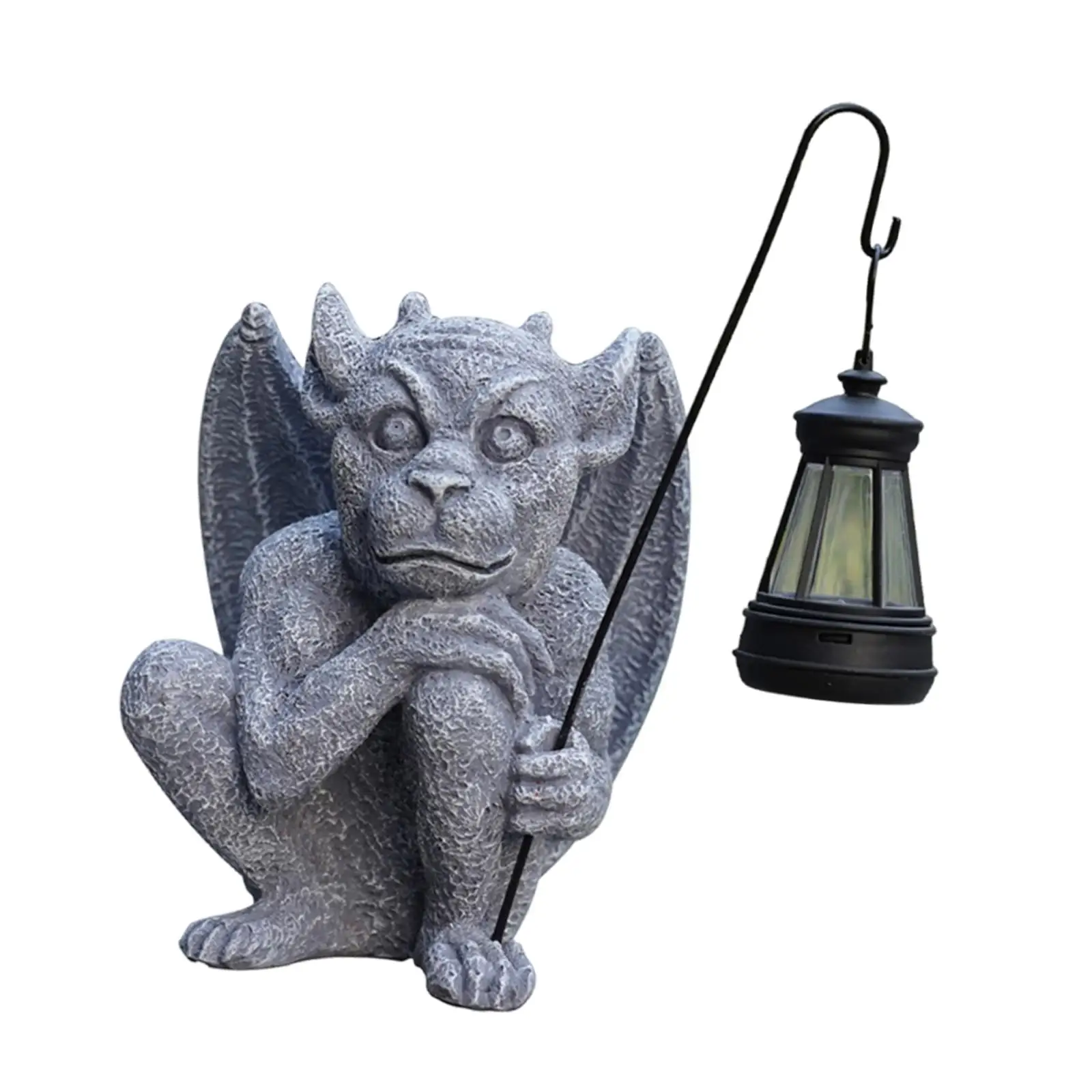 Garden Guardian Statue with Solar Light Waterproof Gothic Lamp Lantern Decorative Lighting for Flower Bed Lawn Yard Patio Porch