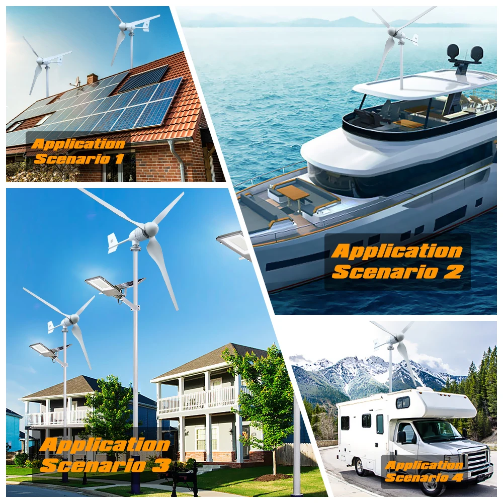 6KW Horizontal Wind Turbine Generator Windmill With Free MPPT Charger Controller and Off Grid Inverter