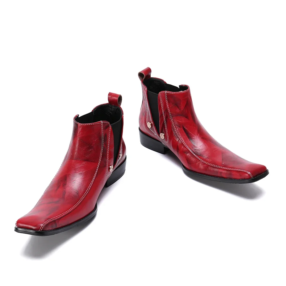 British Style Square Toe Solid Color Dress Shoes Original Zipper Big Size Short Boots Leisure Leather Man Chelsea Boots