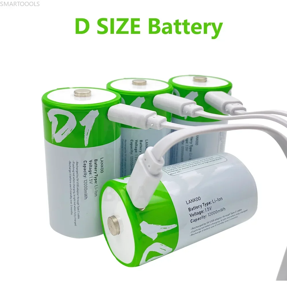 1-8PCS D Size USB Rechargeable Batteries