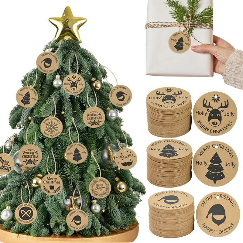 

100pcs/set Christmas Gift Tags Kraft Paper Card DIY Xmas Tree Hanging Labels Decor New Year Party Gift Card Decorations For Home