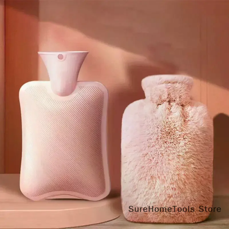 1000ML Explosion-Proof Soft Hot Water Bottle Removable Washable Cloth Cover Hand Foot Warmer Winter Girls Home Office
