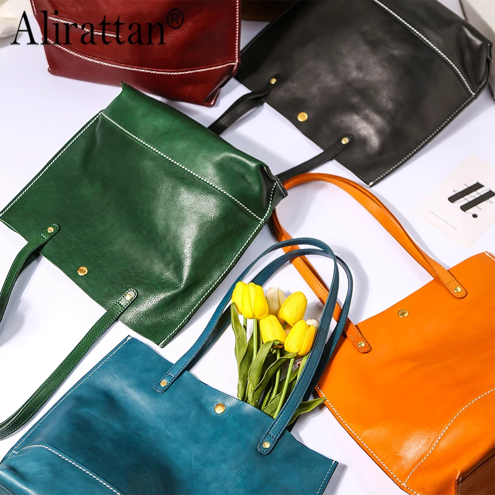 

Alirattan Genuine Leather Women's Bag Tote Bag Summer High-End Feel Handbag Large Capacity Casual Niche Shoulder Bag