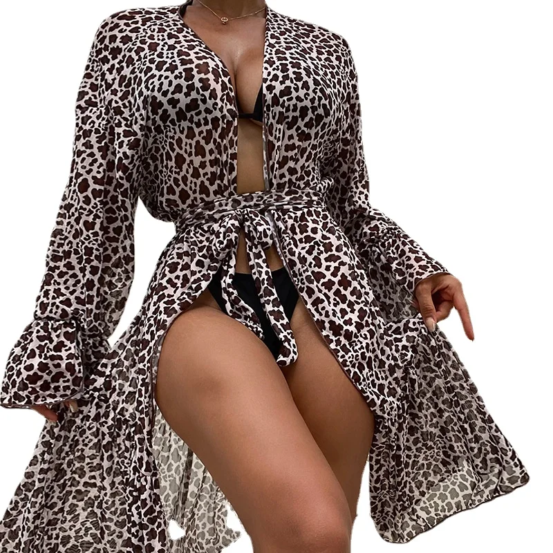 

Высококачественный Женский купальник 2024, комплект бикини, сексуальный купальник из 3 предметов с принтом leoprad, красивое бикини, прозрачный дизайнерский купальник