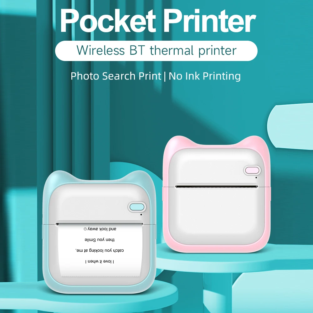 Mini Pocket Printer Portable Wireless BT Thermal Printer Simple Operation Support Photo Notes Errors Text Memo Printing