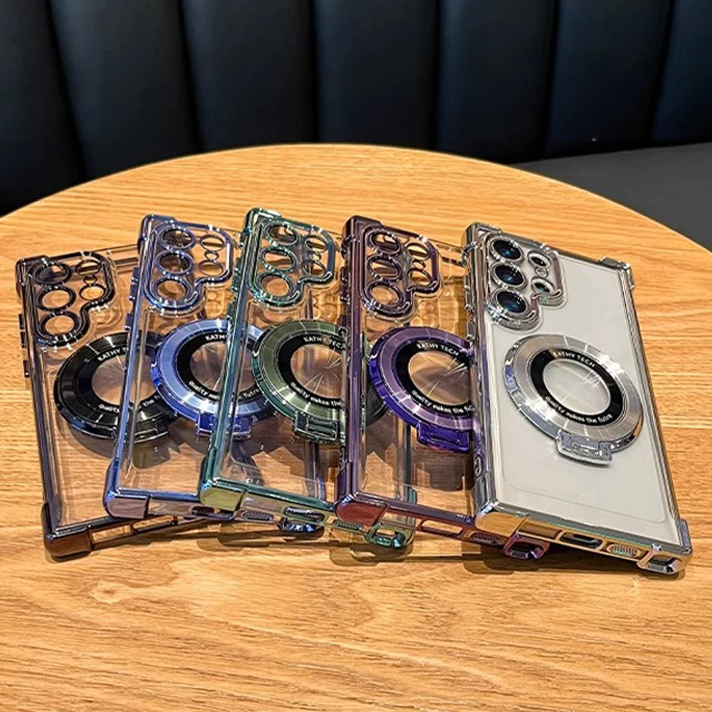 Luxury Plating Magnetic Stand Clear Phone Case Cover