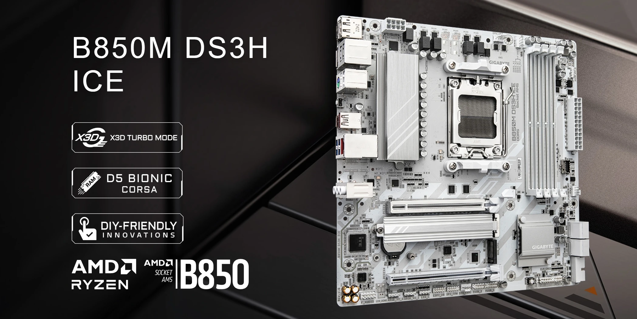 新品未使用 GIGABYTE B850M DS3H ICE DDR5 AM5 GIGABYTE B850M DS3H ICE – AM5 DDR5 Motherboard | Compumarts