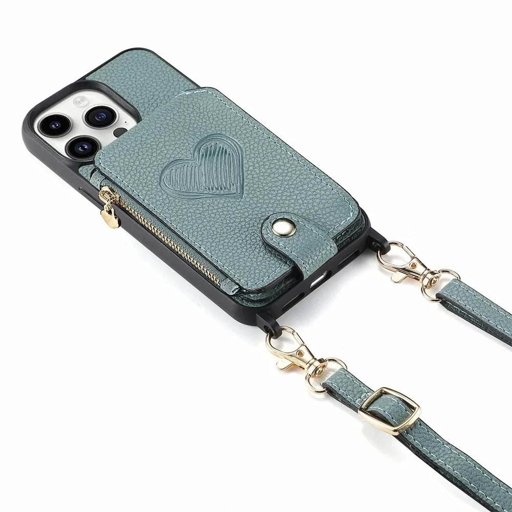 Crossbody Leather Wallet Phone Case with Magnetic Card Holder and Zipper