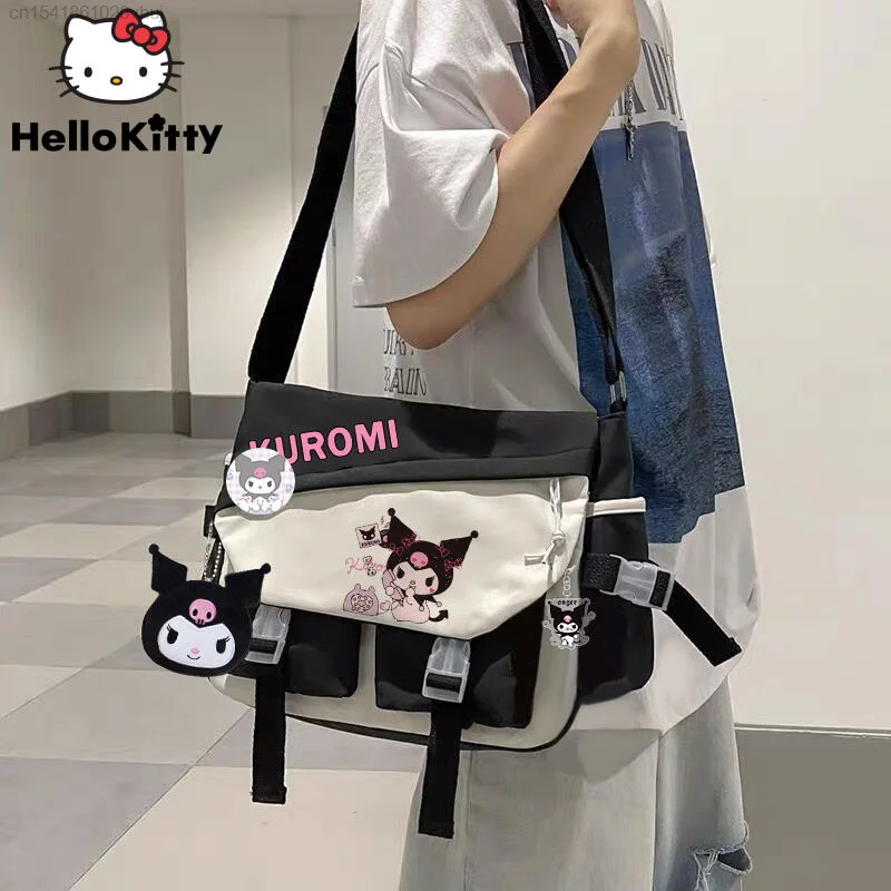 

Сумка на плечо Sanrio Kuromi для девочек, вместительный рюкзак через плечо для младшей и средней школы в Стиле Лолита Yk2, в эстетическом стиле