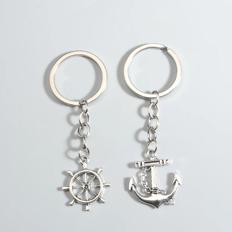 1 Set Rudder Anchor Alloy Keychain Silver Color Sea Voyage