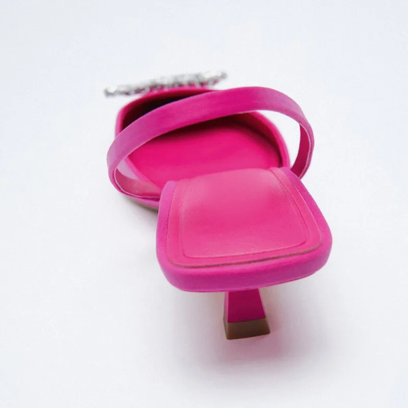 2023 nuove scarpe da donna con cinturino posteriore con punta bassa e diamante rosa con tacco basso e punta a punta_voghion.com
