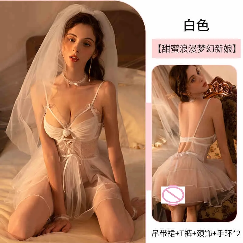 2025 New Fashion Women's Sexy Hollow Out See-through Roleplay Bride Dress Adult Lady Exotic Cosplay Wedding Lingerie Costumes