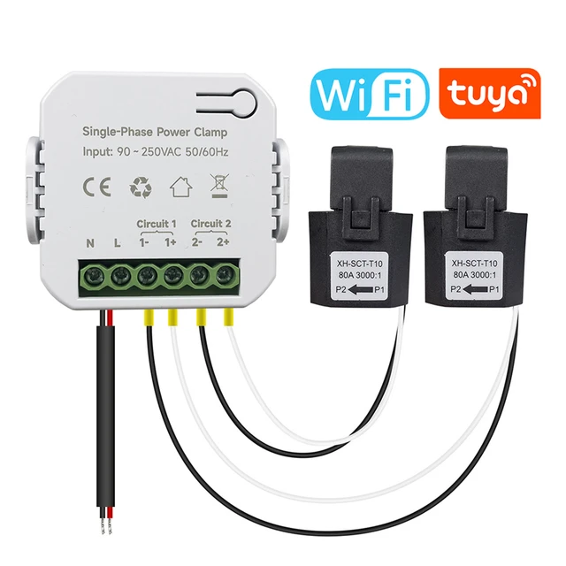 Medidor de energía Wifi con abrazadera CT, Monitor de consumo de energía en  Kwh, 90- 250VAC, 50/60Hz, 80A, Tuya Smart Life - AliExpress