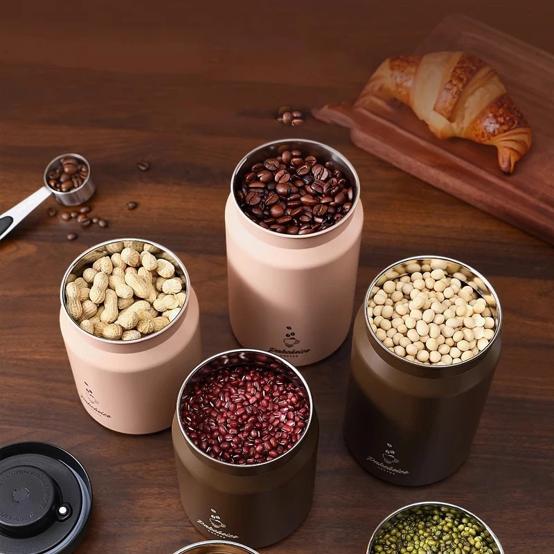 Vacuum Stainless Steel Coffee Bean Sealed Jar 500/900/1200ml Light-proof Tea Jar Coffee Powder Food Storage Storage Jar 4