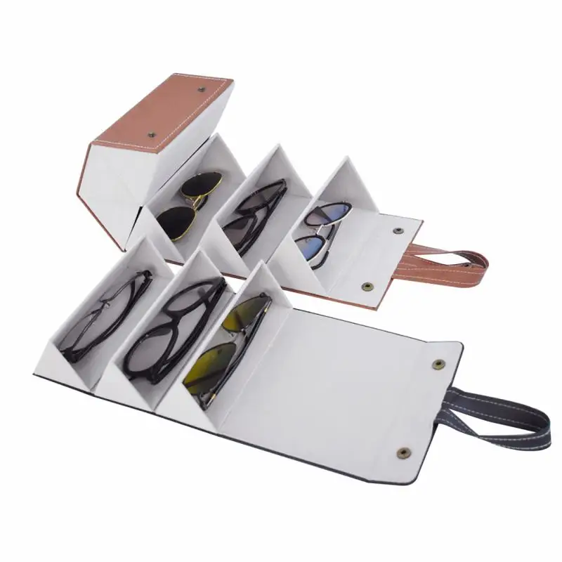 

Portable Glasses Organizer PU Leather Case 6-compartment Eyeglasses Storage Display Travel Folding Sunglasses Case