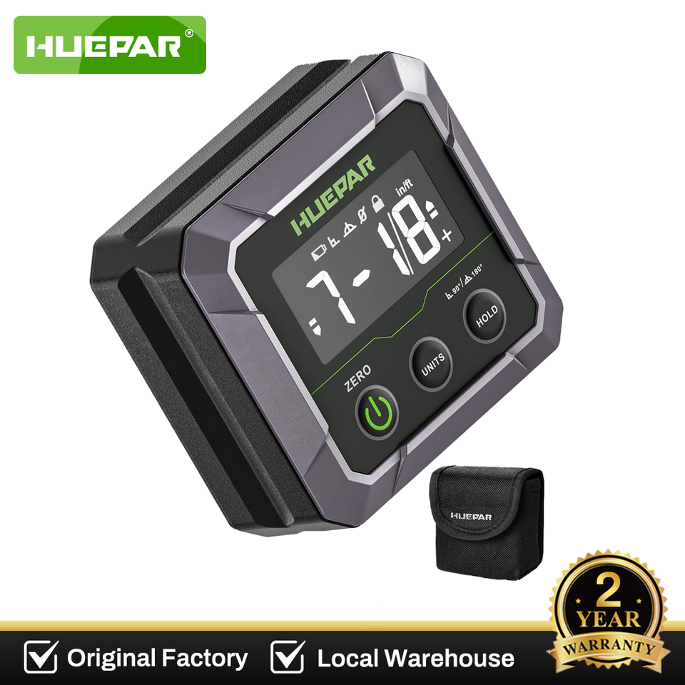 Huepar Digital Angle Finder & Inclinometer, ±0.1° High Accuracy, Magnetic Base, 360° Flip, Calibration, for Construction DL141