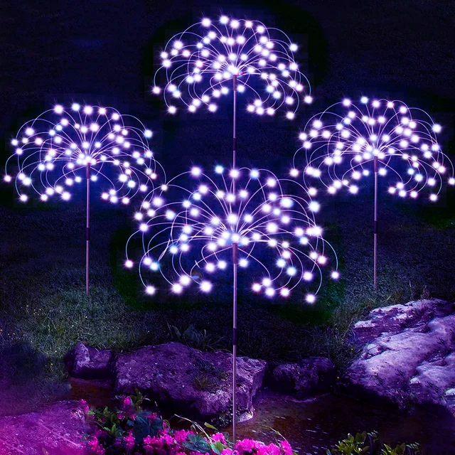Feux d'artifice solaires à LED, nickel é, lumières extérieures, décoration de jardin, pelouse, chemin de fer, fête de cour, Noël, décor de mariage 7