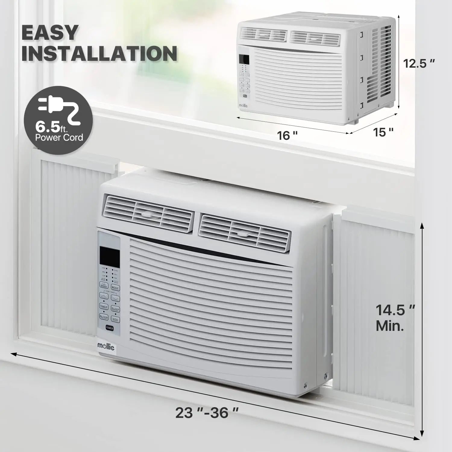 6000 BTU Window Air Conditioner, ac window unit with Washable Filter, Remote, Dehumidifier, Fan, Cools Up to 250 Square Feet 2