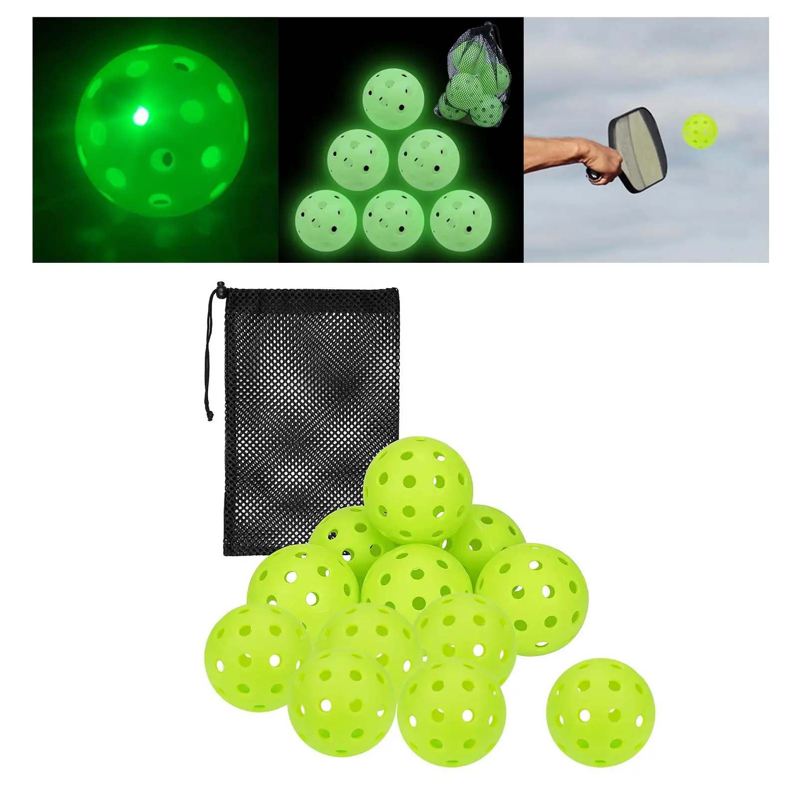 LED Pickleball Balls Light up Pickleball Balls Durable Hollow 40 Holes