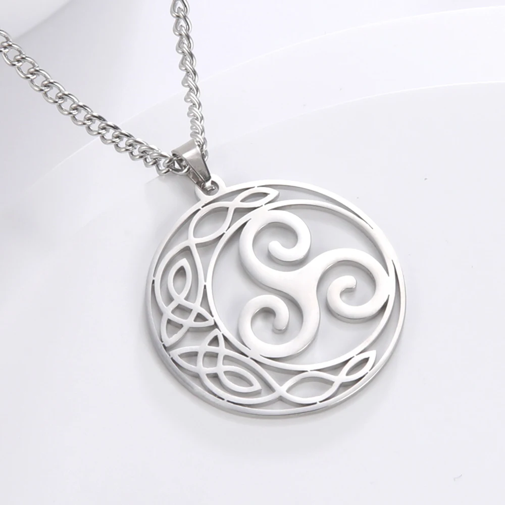 Dawapara Triskele Celtics Symbol Halskette Triskelion Dreifachspirale Trinity Knoten Halbmond Anhänger Edelstahl Schmuck – Detail 21