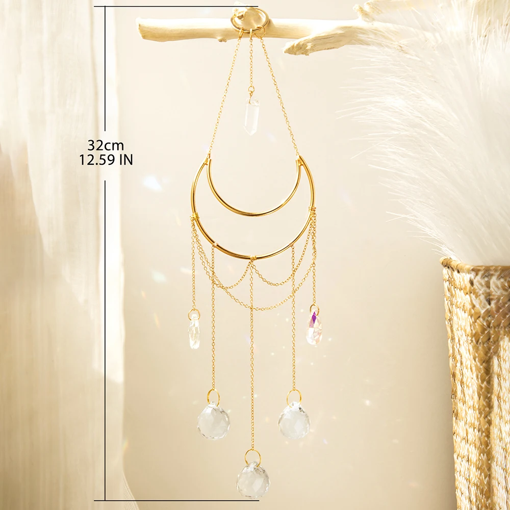 Moon Suncatchers Crystal Pendant Suncatcher Moon Wind Chime Crystal Ball Hanging Sun Catchers Window Garden Ornament Home Decor sun catcher crystal pendant sun catchers window ornament