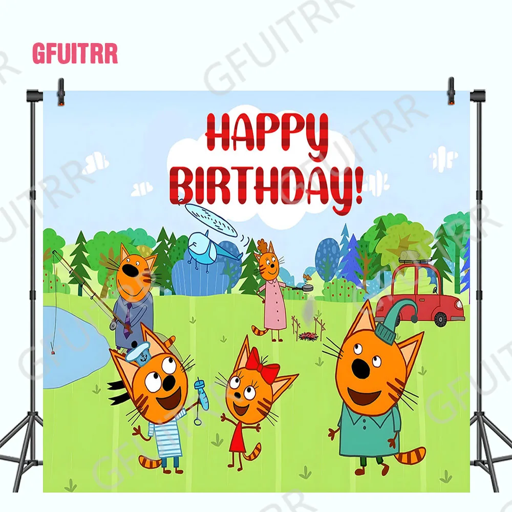 Gfuitrr-kid-e-cats Foto Fundos para Fotografia Happy Birthday Backdrops Decoração Bonito dos Desenhos Animados do Gato Poster Banner Photo Studio - Image 6
