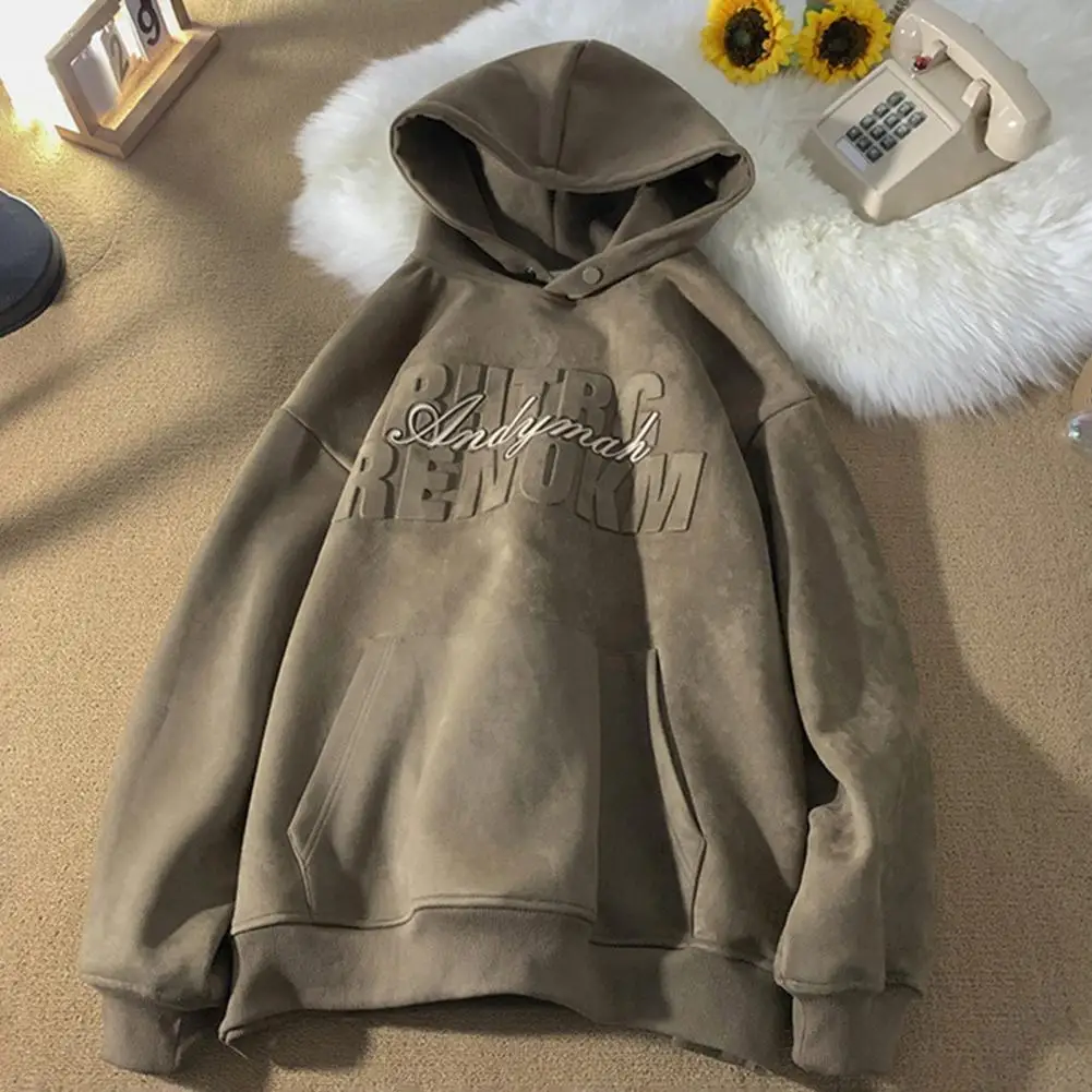 

Breathable Men Hoodie Vintage Patch Pocket Men's Hoodie Warm Stylish Fall/winter Streetwear with Elastic Cuffs Loose Fit Casual