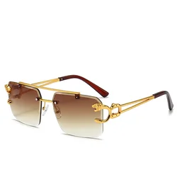 Luxury Vintage Rimless Designer Sunglasses - Unisex Fashion Retro Mirror (Brown)