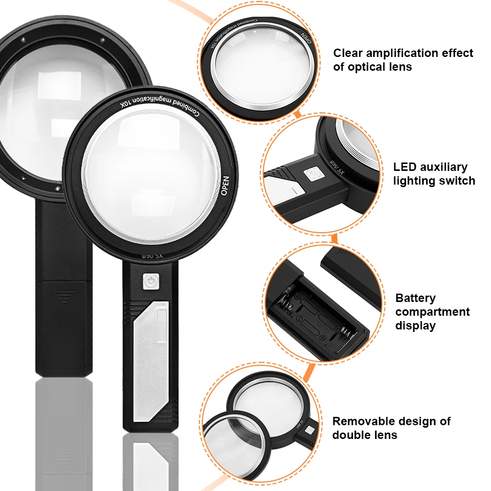 30X Magnifying Glass With Professional LED Light Double Llayer Optical Glasses  Lens Handheld Loupe Magnifier For Jewellery lupa - AliExpress