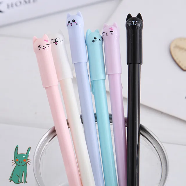 10Pcs/Lot Cute Cat Gel Pen Kawaii Kitten Neutral Pen 0.38mm Black Gel Ink Pens School Writing Stationery Office Supplies Gift 1