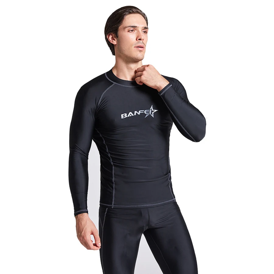 BANFEI quick dry 2 pieces Rash guards Men Boys Swimsuit Long Sleeve Swimming Beach Water Surfing Diving Suit full body