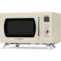 Nostalgia Mid-Century Retro Countertop Microwave Oven,900-Watt, 0.9 cu ft, 8 Pre-Programmed Cooking Settings,Digital Clock,Cream 1