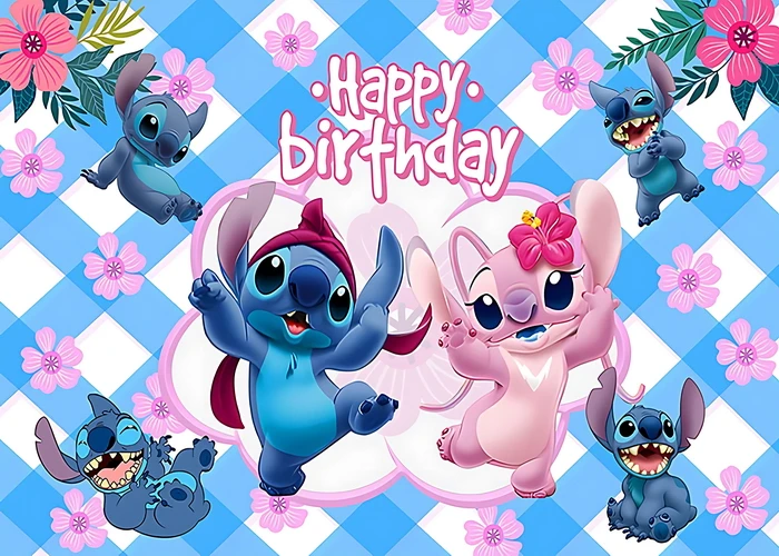 1 juego de fondos para fiesta con temática de dibujos animados de Lilo y Stitch, decoración para fotos de fiestas de cumpleaños de niños, fondo de fotografía con flores del océano
