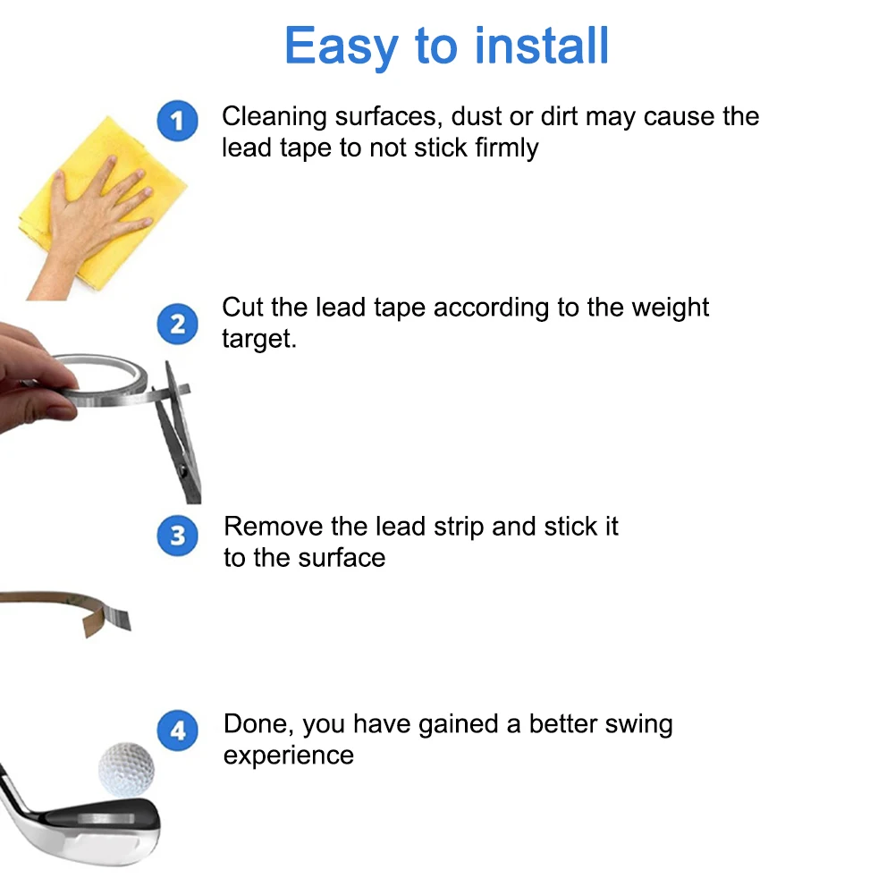 65g/91g Golf Lead Tape 1/4x197in and 3/8x197in Available Self-Adhesive Fit All Wood Irons Putter Wedge Clubs Head 5