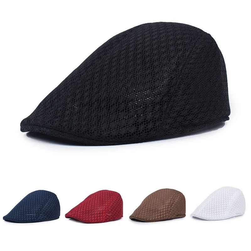 

Mesh Solid Color Breathable Short Brim Sun Protection Peaked Cap Unisex Shade Outdoor Spring Summer Men Beret Newsboy Hat