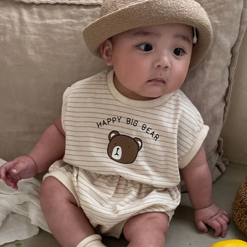 

2023 Summer New Baby Short Sleeve Bodysuit Cute Cartoon Bear Jumpsuit For Newborn Loose Toddler Boy Girl Clothes 0-24M