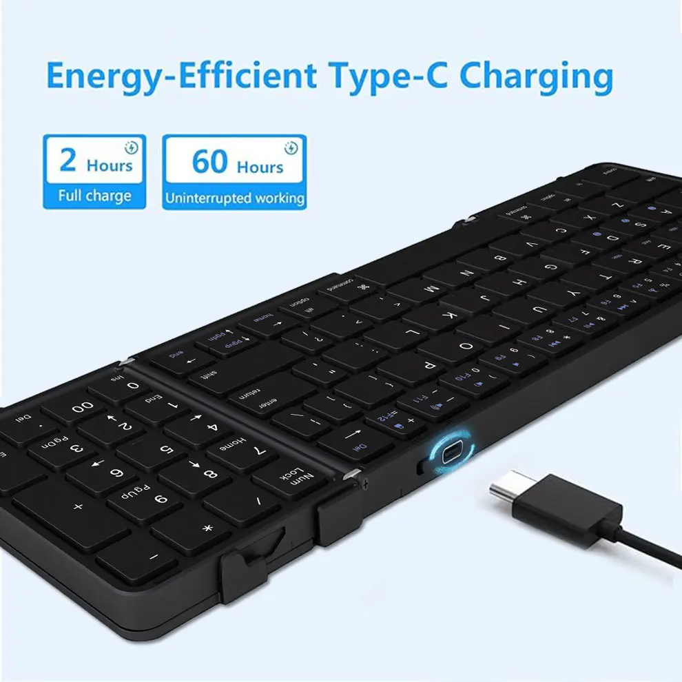 BOW full size foldable mobile phone keyboard numeric keypad rechargeable portable travel Bluetooth keyboard