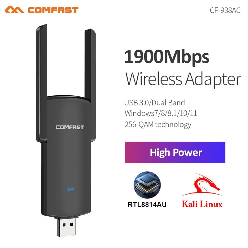 1900mbps USB3.0 bezdrátový sit' karta RTL8814AU vysoký energie WIFI adaptér dlouhé dosah 2dbi anténa podpora monitor způsob kali linux