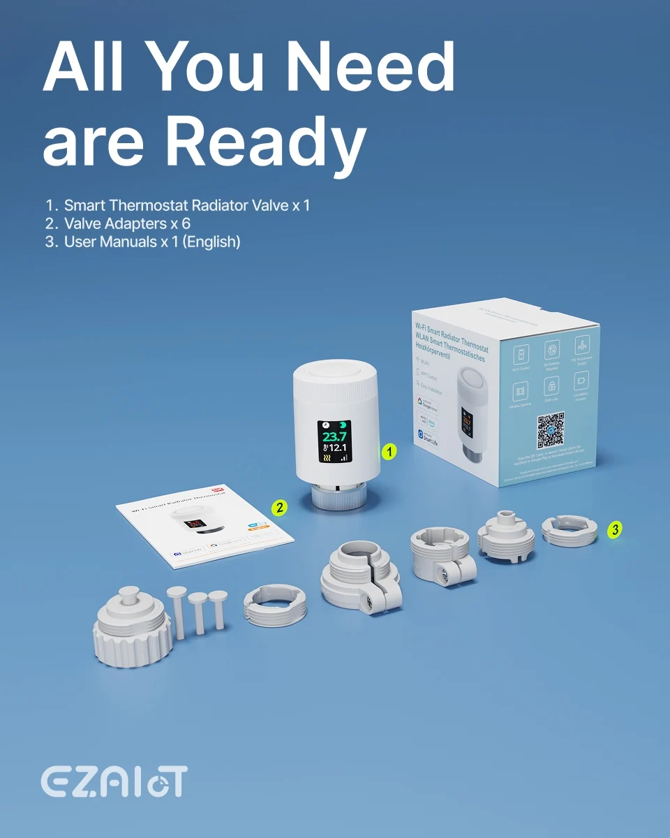 Tuya wifi6 Smart home TRV 1-6PCS thermostatic radiator valve actuator programmab