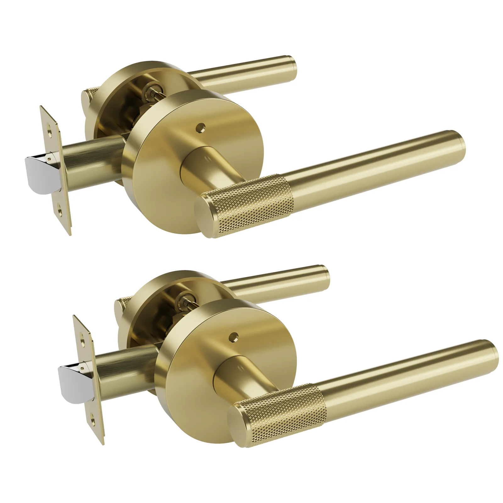 Viladepot 2PCS Privacy Door Handle Knurled Handle Lever Painted Matt Gold Bedroom Bathroom Passage Door Lock Reversible Keyless