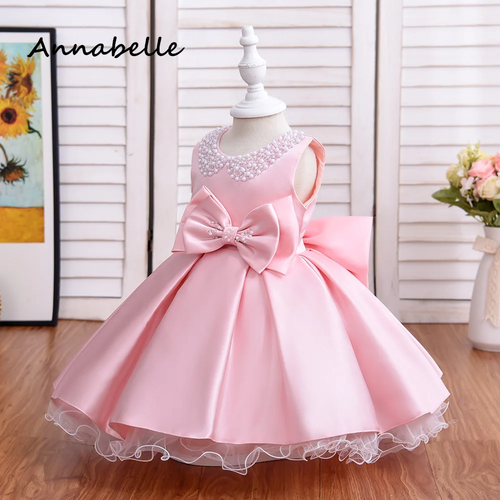 

Annabelle Flower Girl Long Dress Puffy Flower Baby Wedding Cute Pink Dress Priness Girl Bow Birthday Party Dress 2024 New