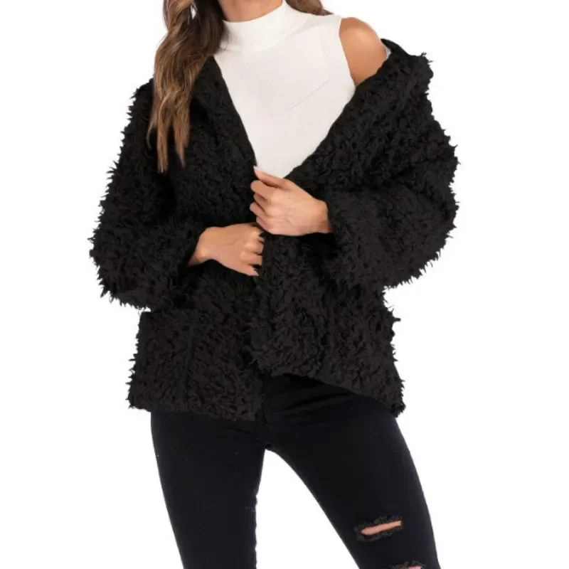 Autumn Winter Women Solid Color Fluffy Long Sleeve Knit Coat Open Front Cardigan coat Casual Sweaters Women Loose Cardigan hot