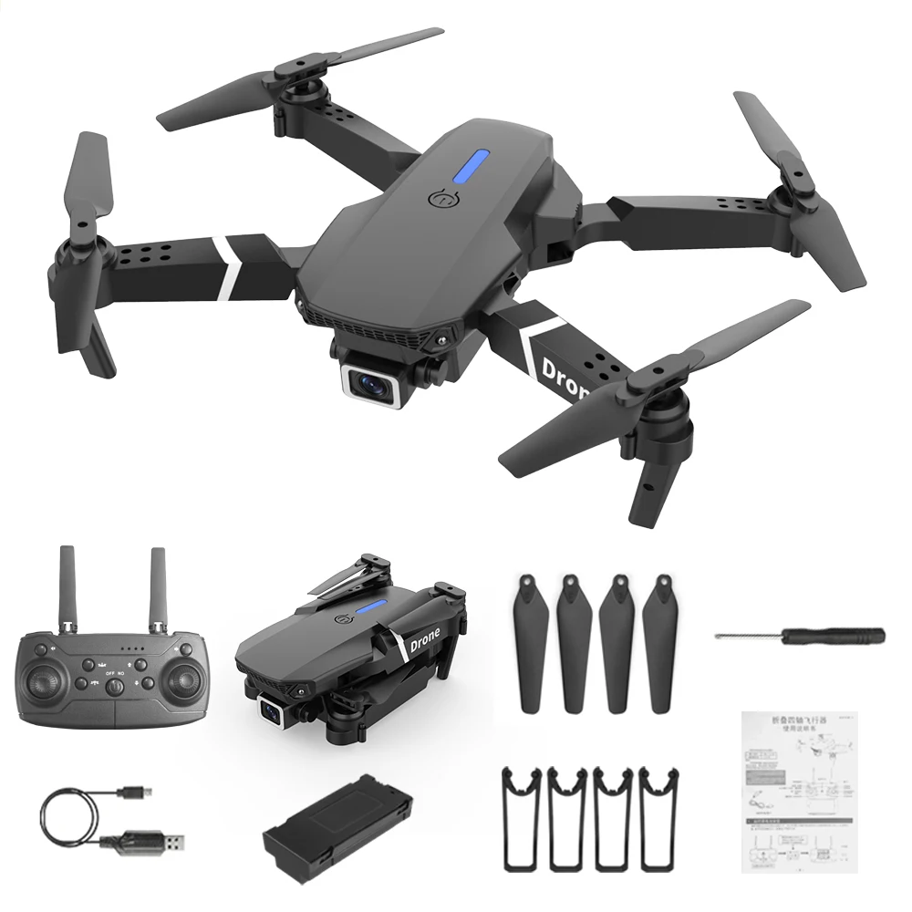  Dron RC profesional impermeable con rotación de cámara 4K, dron  con cámara dual para niños y adultos, E88 Pro RC Drone 4K rotación de cámara  HD gran angular FPV video en