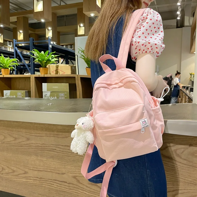

Preppy Style Fashion Women Solid Color Retro Small Backpack Students Ladies Travel Canvas zipper School Bag Knapsacks 2023 New