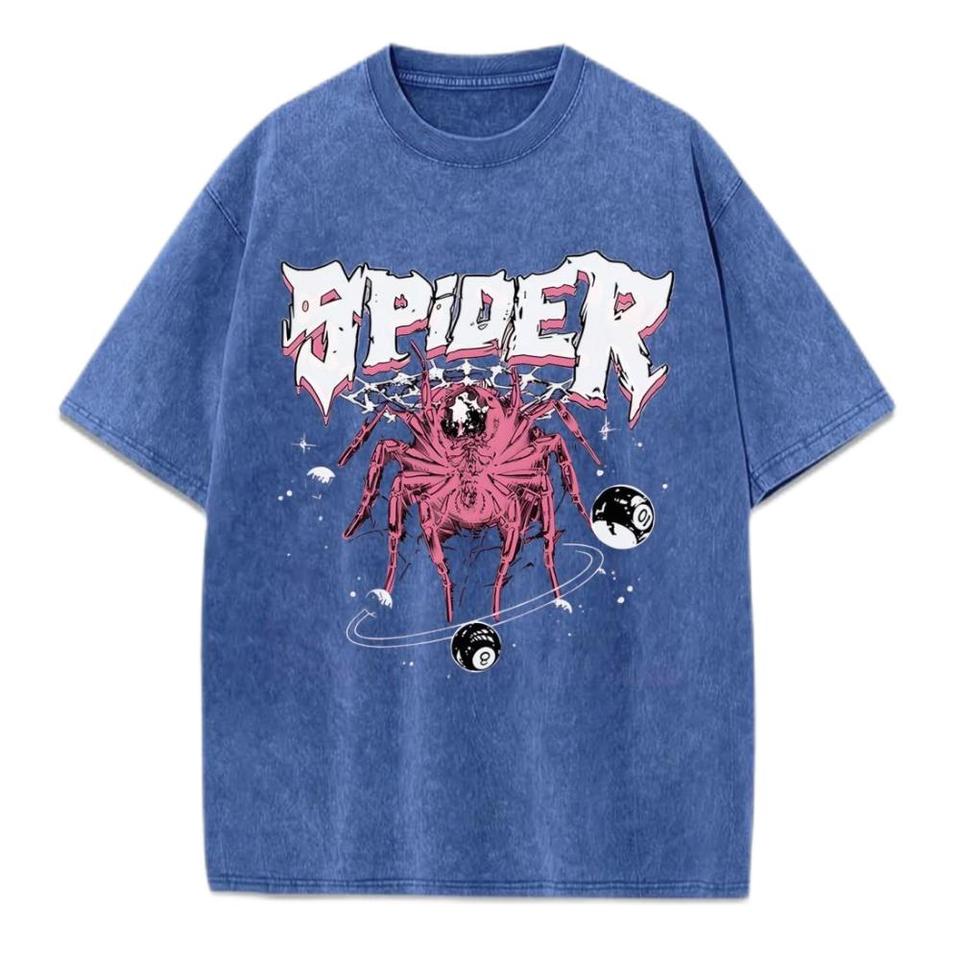 Red Spider Billiards Prints Washed T-Shirt Womens Hip Hop Cotton Tops Distressed O-Neck Oversize T Shirts Summer Woman Clothes